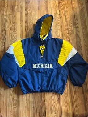 STARTER Michigan Hooded Puffer Jacket - Navy & Yellow